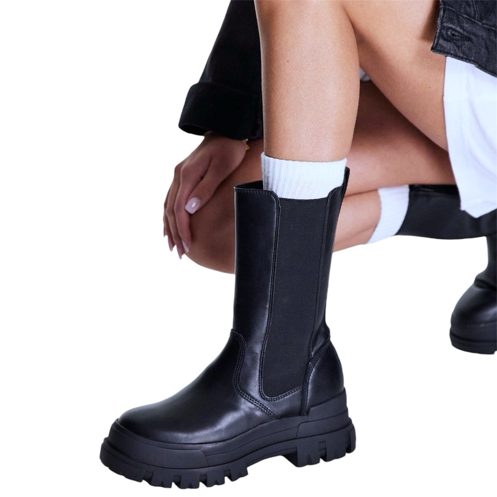 Buffalo Aspha Chunky Calf Boot in Black Vegan Leather Platform Combat Punk Edgy